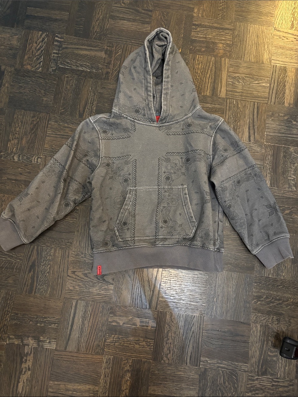 Kids Gray Hooded Sweatshirt with Bandana Print